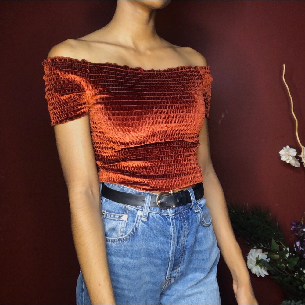 F21 Velvet Off The Shoulder Top